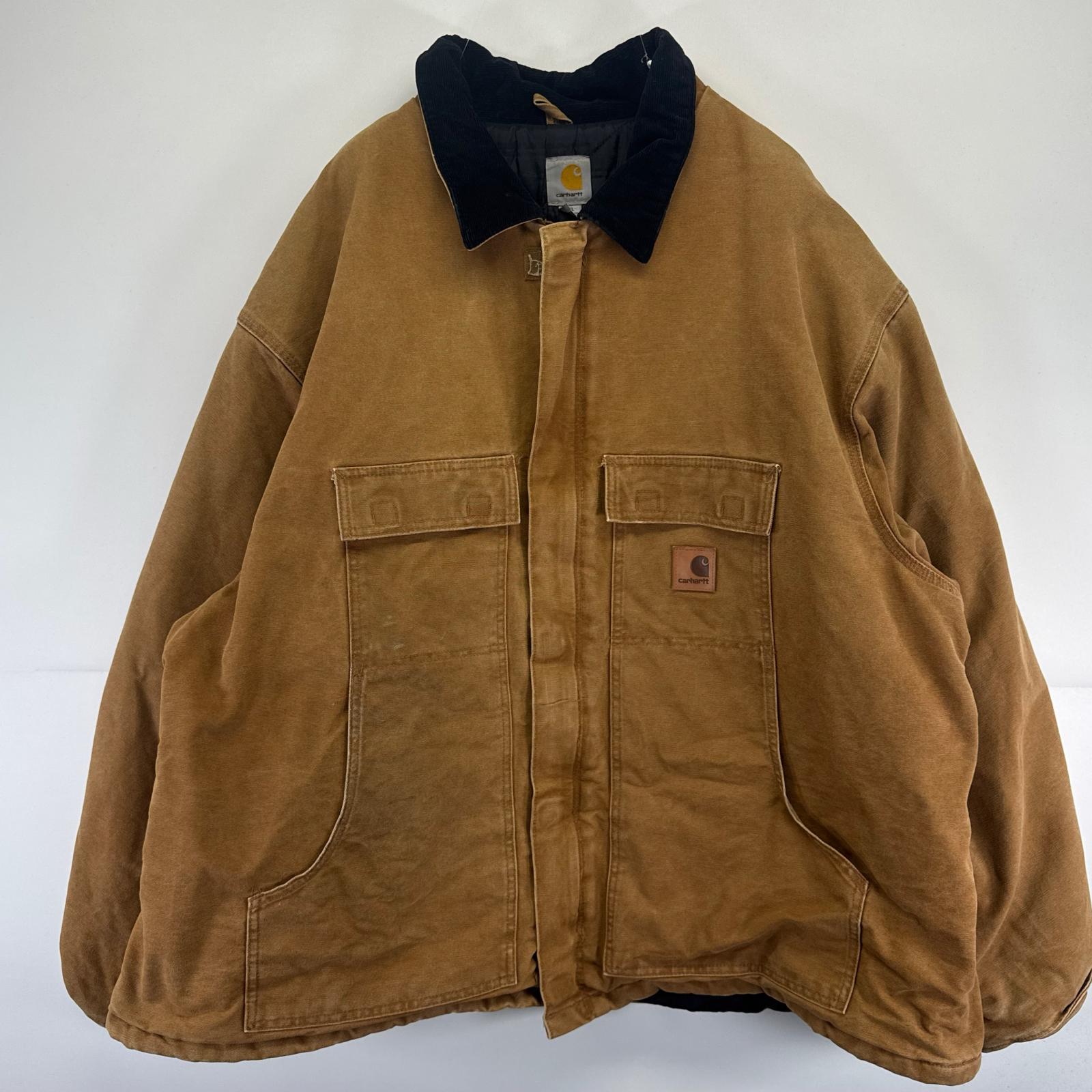 古着 コーデュロイ ジャケット ダック ワークジャケット フルジップ 大きいサイズ 4XL ブラウン系 メンズ