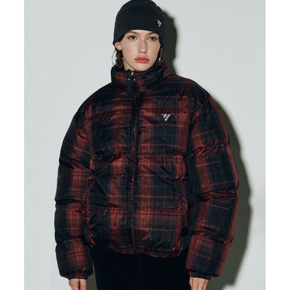 ニック&ニコールタータンチェックパファーパディング_レッド