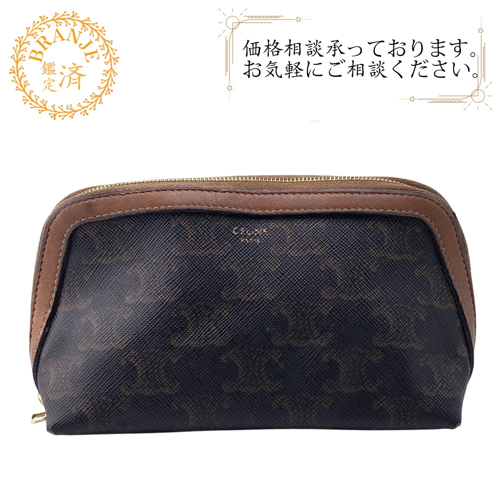 マカダム柄 レザー ポーチ ブラウン ブランド