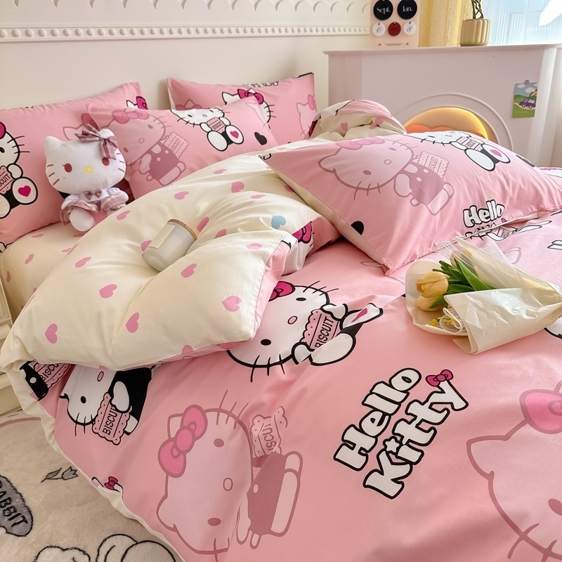 2024ハローキティ クロミ純綿4点セット 純綿漫画学生ベッドシーツ スリーピースキルトカバー 5,484円