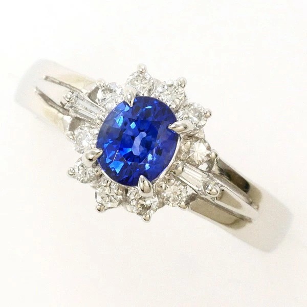 PT900 プラチナ リング 7号 サファイア 0.57 ダイヤ 0.15 中古