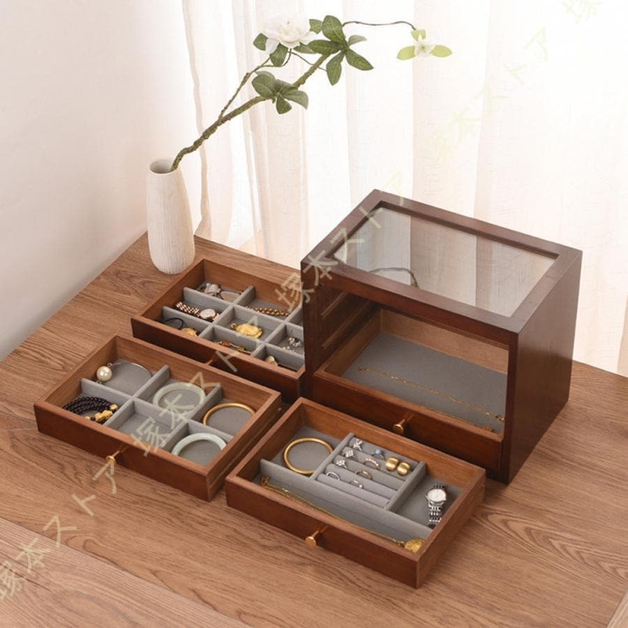 指輪 引き出し ジュエリー収納 イヤリング 木製 透明 【限定販売】ジュエス ピアス 収納ケース アクセサリーケース 仕切り付き 防塵防水&403 ネックレス