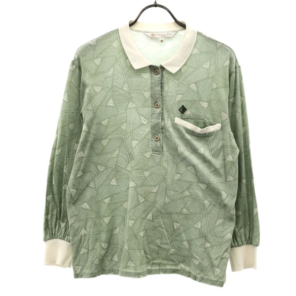 クリスチャンディオール スポーツ 80s ロゴ刺繍 長袖 ポロシャツ M グリーン×ホワイト Christian Dior SPORTS オールド ヴィンテージ レディース 5,863円
