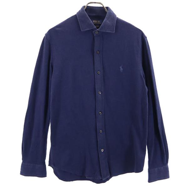 長袖 シャツ M ネイビー メンズ 古着