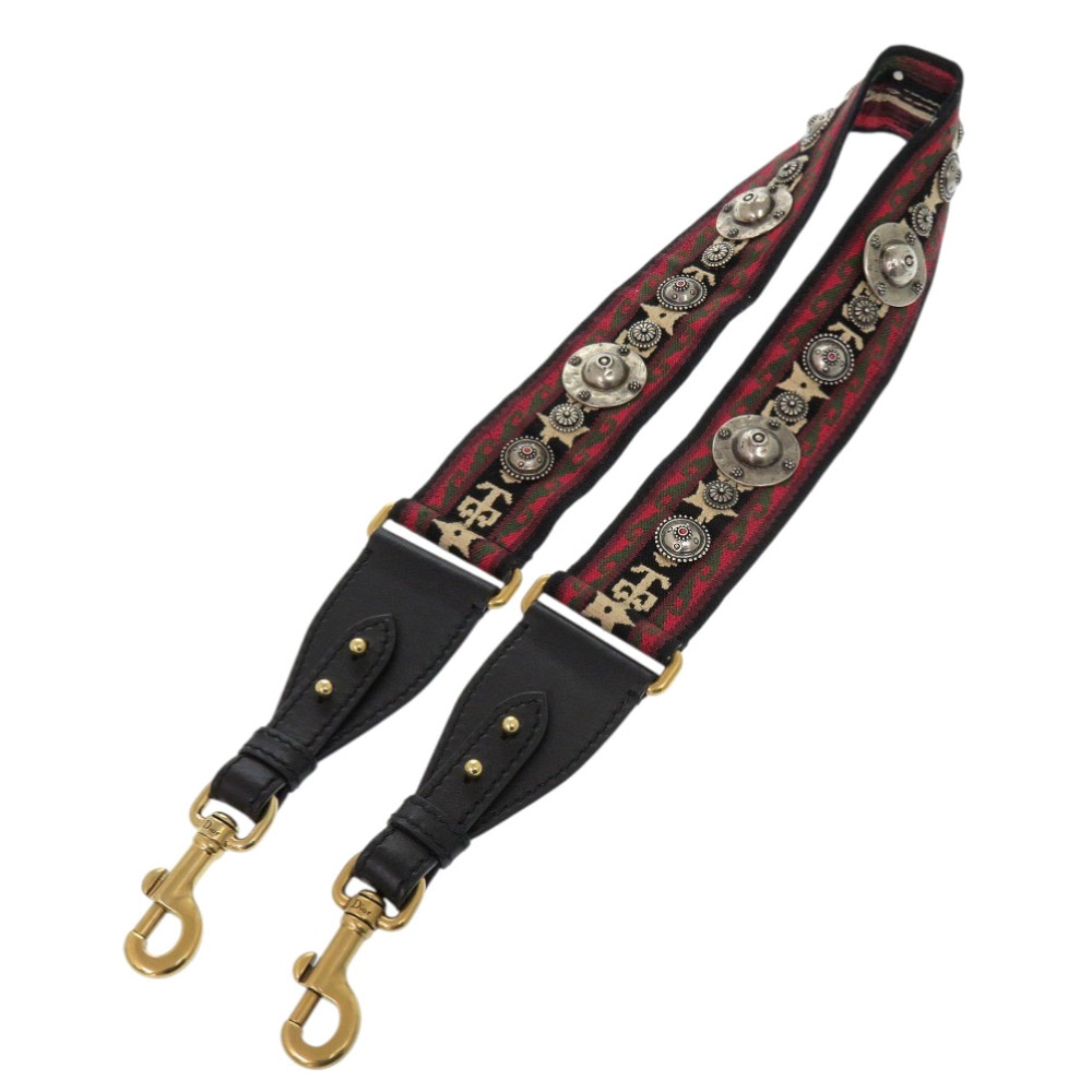 美品 クリスチャンディオール メダリオン ショルダーストラップ キャンバス/レザー ブラック 0404【中古】Christian Dior レディース