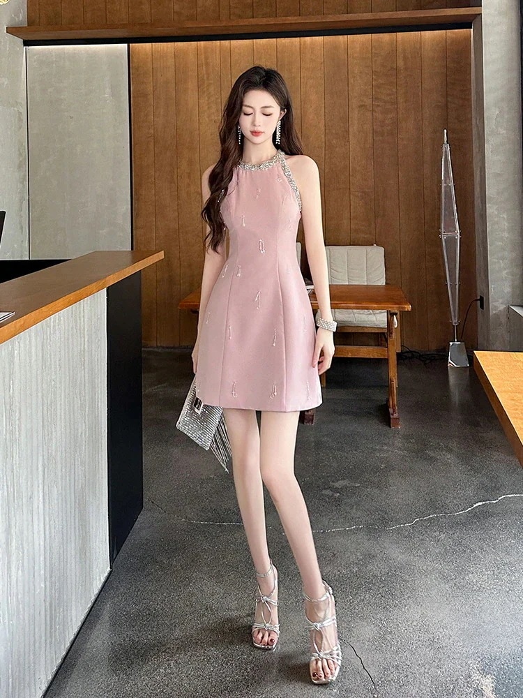 ノースリーブ ダイヤモンド飾り ショートワンピ ドレス パーティー 着痩せ 大人 お呼ばれ 同窓会 披露宴 卒業式 結婚式 ウェディング 二次会 成人式