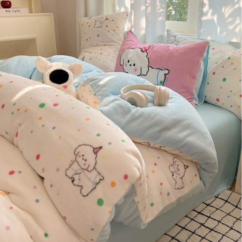 両面加絨牛乳絨毯4点セット冬の布団カバーサンゴ絨毯ベッドシングルフランネルベッド上3点セットベッド品