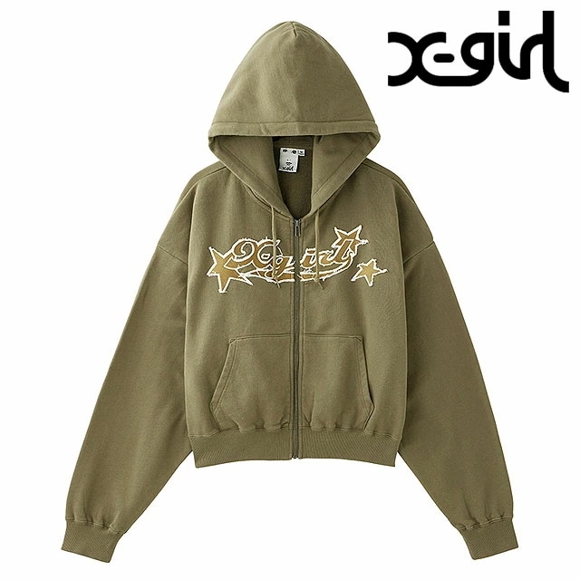 エックスガールスターロゴ ジップアップフーディー [105251012004] レディース トップス スウェットパーカー OLIVE 正規取扱店