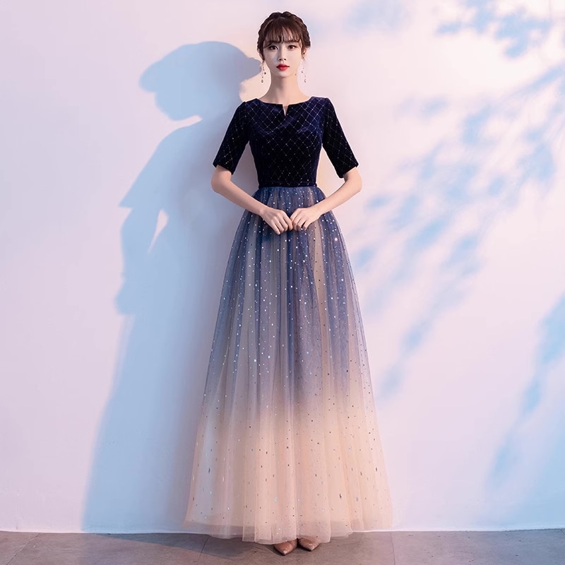 レディース ドレス パーティードレス ワンピース ロング丈 マキシ丈 レース Aライン 上品 清楚 大人かわいい 華やか 半袖 黒 ブラックブルー 青 結婚式 ２次会 お呼ばれ