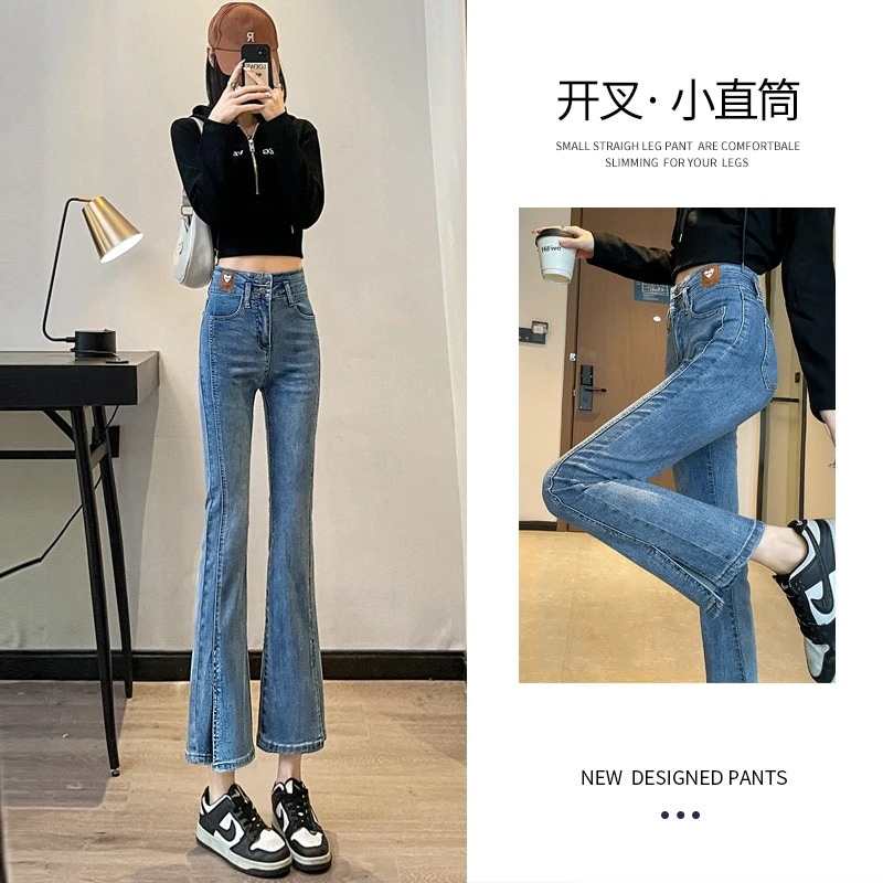 ストレートジーンズ女性春秋冬秋新作ハイウエスト薄型9点マイクロラl小さな薄い段落サブ