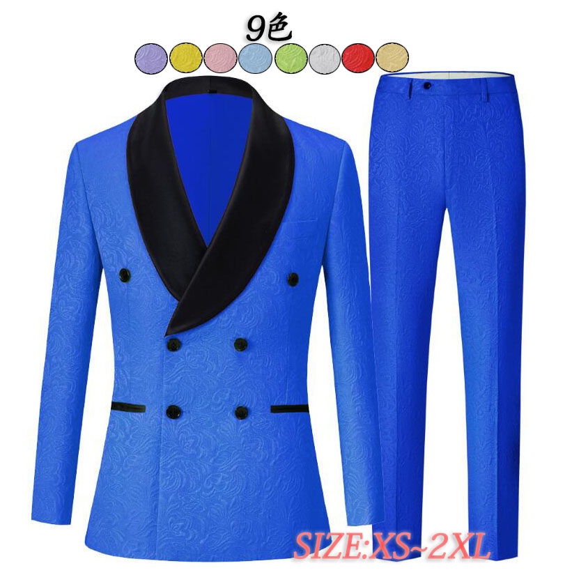 ダブル スーツ メンズ ステージ衣装 カラースーツ 上下セット ジャカード 花柄 アメカジ 黒い縁取り 長袖 スーツ おしゃれ 背広 紳士服 大人 パーティー 結婚式 カラオケ 新年会 舞台衣装 歌手 7,848円