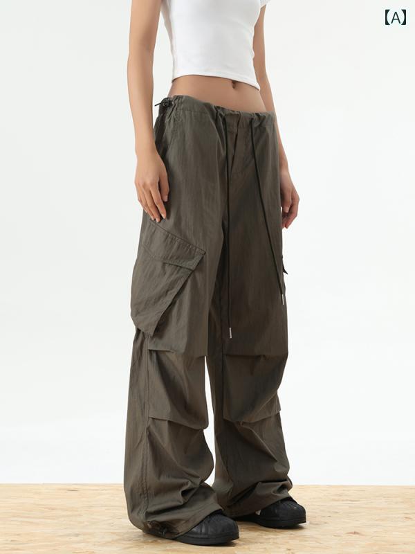カーゴパンツ　メンズ　レディース Z 52 アメリカン レトロ オーバー オール ストレート パラシュートパンツ ペーパー バッグ マルチ ポケット ストリート 風 カジュアル パンツ レディース