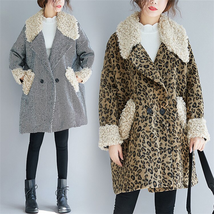 韓国ファッション CHIC気質 秋冬物 防寒 大きいサイズ 暖かい レオパード ウールコート
