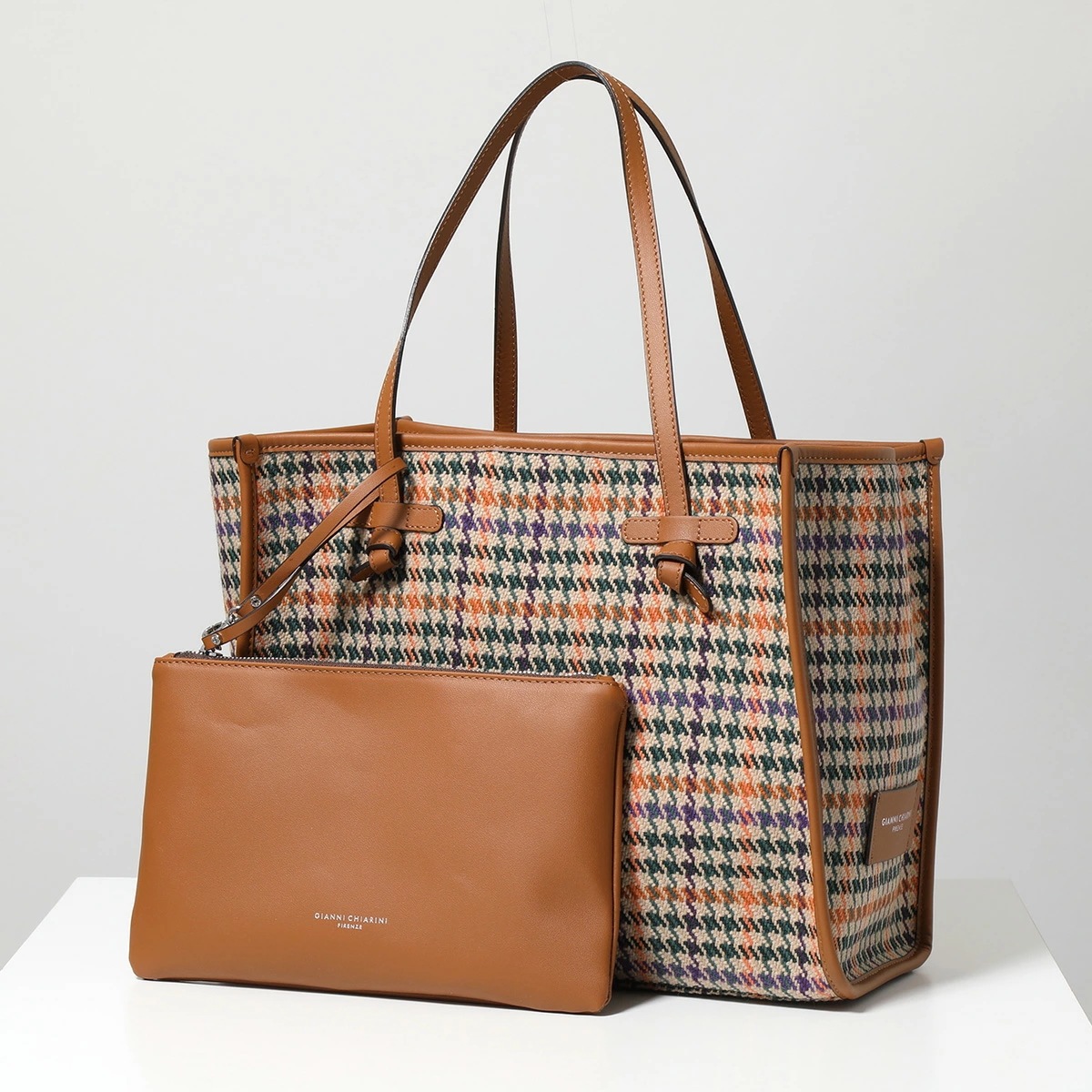 GIANNI CHIARINI ジャンニキアリーニ トートバッグ MARCELLA マルチェッラ BS 6850 NWCL レディース チェック キャンバス ポーチ付き 鞄 VAR.VERDE