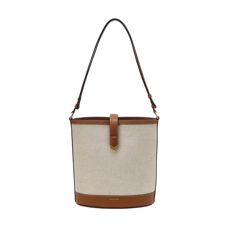 【ローゼラ-chilling】ベージュV装飾キャンバスバケット型ショルダーバッグL / ラージ/バケットショルダーバッグ / ベージュ / JABA5E332I2