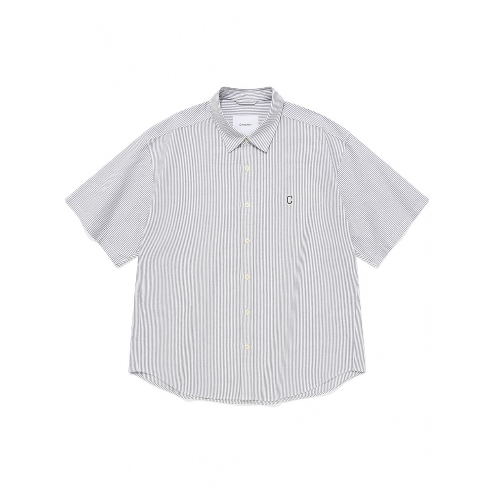 COVERNAT Cロゴオックスフォードストライプハーフシャツグレー