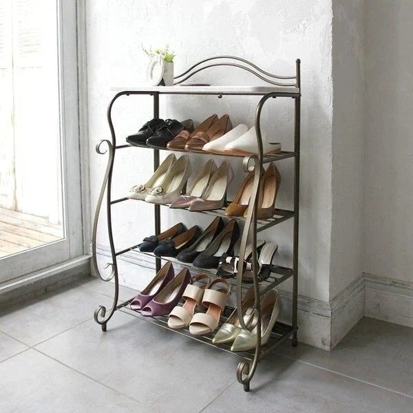 シューズラック 下駄箱 アンティーク かわいい 姫系 エレガント クラシカル ロートアイアン ブーツ対応 玄関 収納 幅62cm
