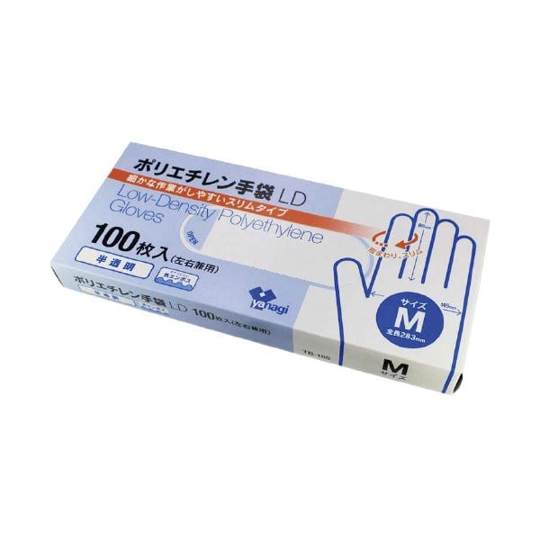まとめ) やなぎプロダクツ ポリエチレン手袋LD 半透明 100枚入 M