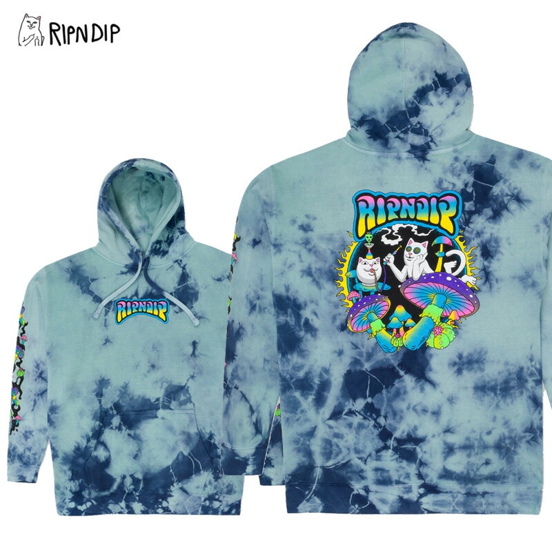 リップンディップ Psychedelic Garden HoodieNavy Aqua Lightning Wash スウェット フード プルオーバー パーカー 男性用 メンズ [AA]