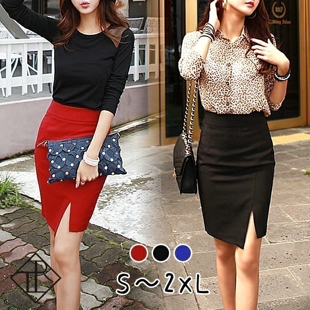 ２点で13o円OFF！【即納】スカート ショート丈 タイトスカート ハイウエストスカート ミニ丈 サイドスリット 秋冬 Iライン 美脚 秋 春 タック すっきり シンプル スリット セクシー SNS映
