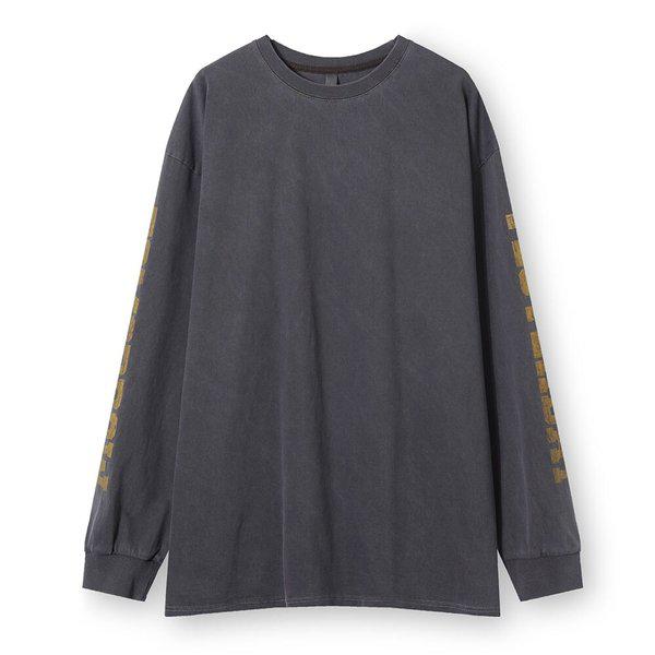 メンズ オーバーサイズ ピグメント プリント 長袖Tシャツ AC-TSA-Q019-イエロー