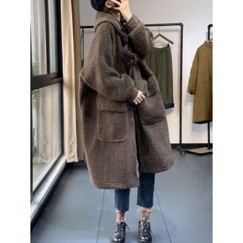 品質いいな品冬作カシミヤコート厚レディースカシミヤコートロング丈コート膝丈コートプラス裏起毛秋冬無地防寒体型カバーデザイン大きいサイズ