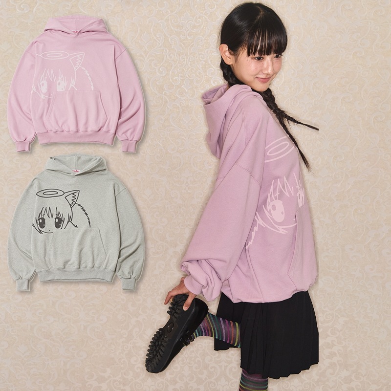 CAT GIRL HOODIE - GRAY, PINK