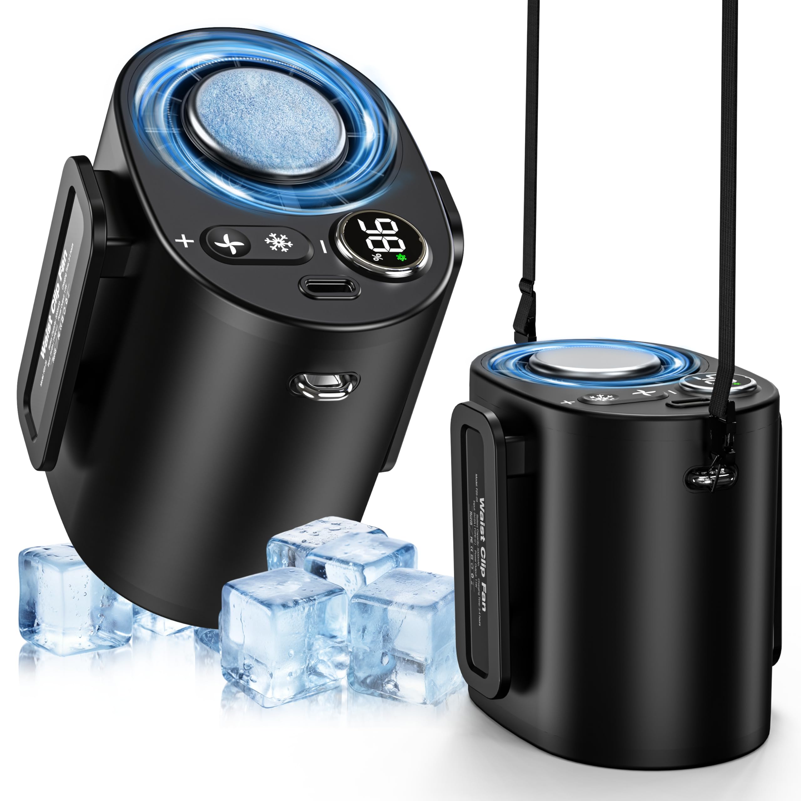 迅速発送 【2025新登場・冷却プレート付き】腰掛け 扇風機 ベルトファン ハンディファン 冷却プレート 携帯扇風機 充電式 アウトドア 5000mAh電池内蔵 100段階風量調節 LEDディスプレイ