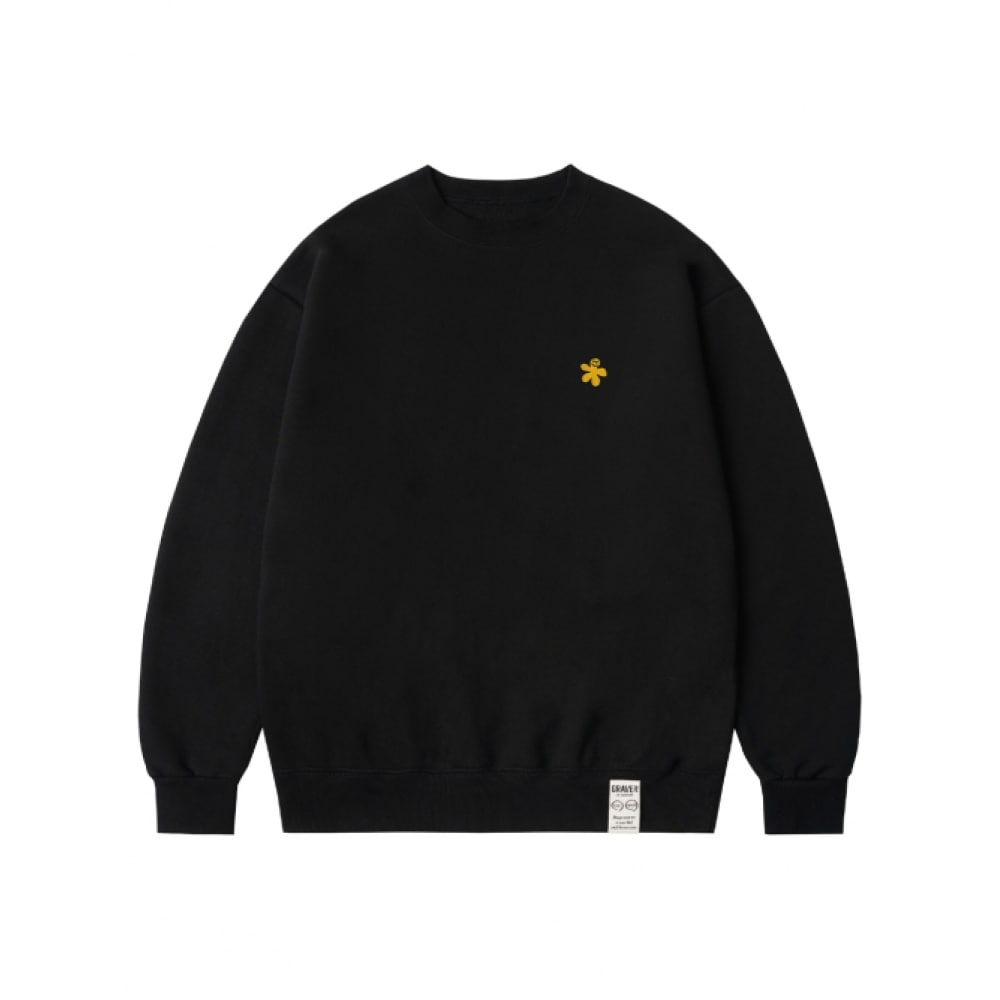 GRAVER [ユニセックス] イエローオッドフラワー刺繍スウェットシャツ_ブラック
