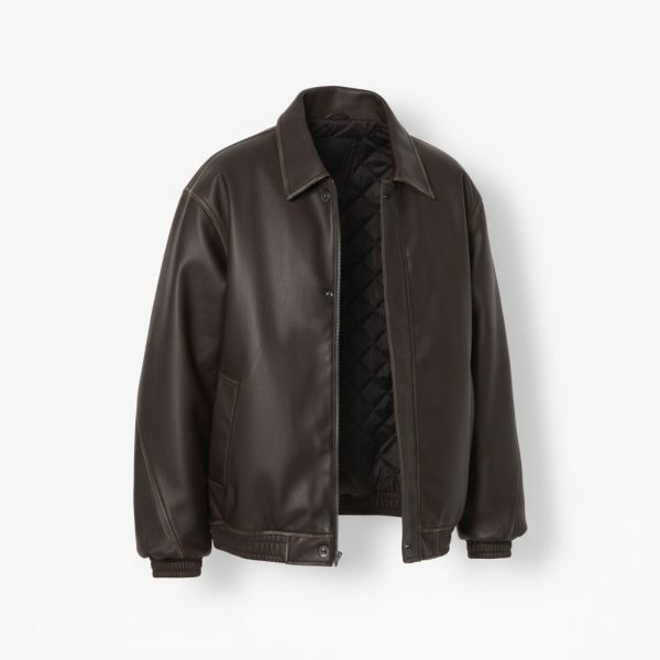 FAUX レザー パッデッド ブルゾン ジャケット_エスプレッソ