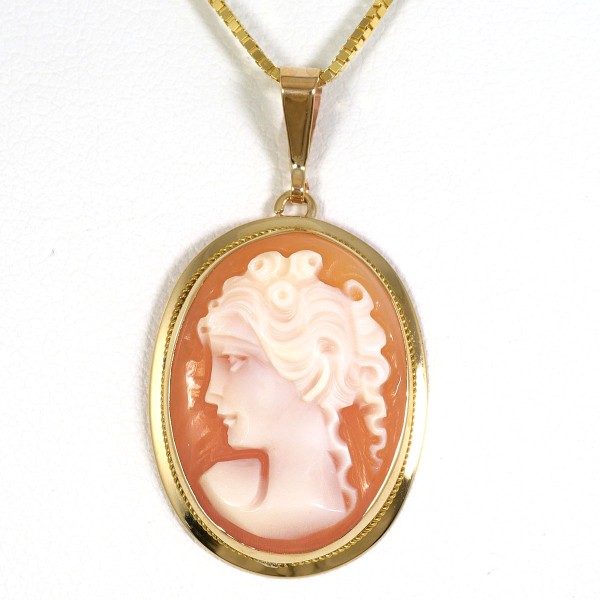 14K YG ネックレス シェルカメオ 総重量約4.3g 約45cm ジュエリー 中古