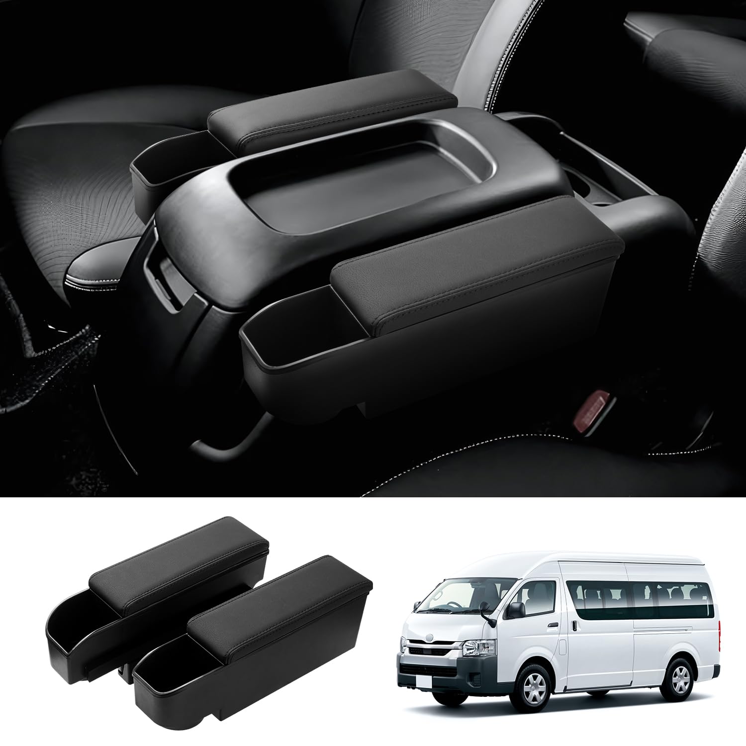 トヨタ ハイエース 200系 車用アームレスト コンソールボックス 車内収納ボックス 小物入れ 肘掛け 肘置き レザー 安定性 多機能 内装パーツ カスタムパーツ ドライバー付き 2個セット