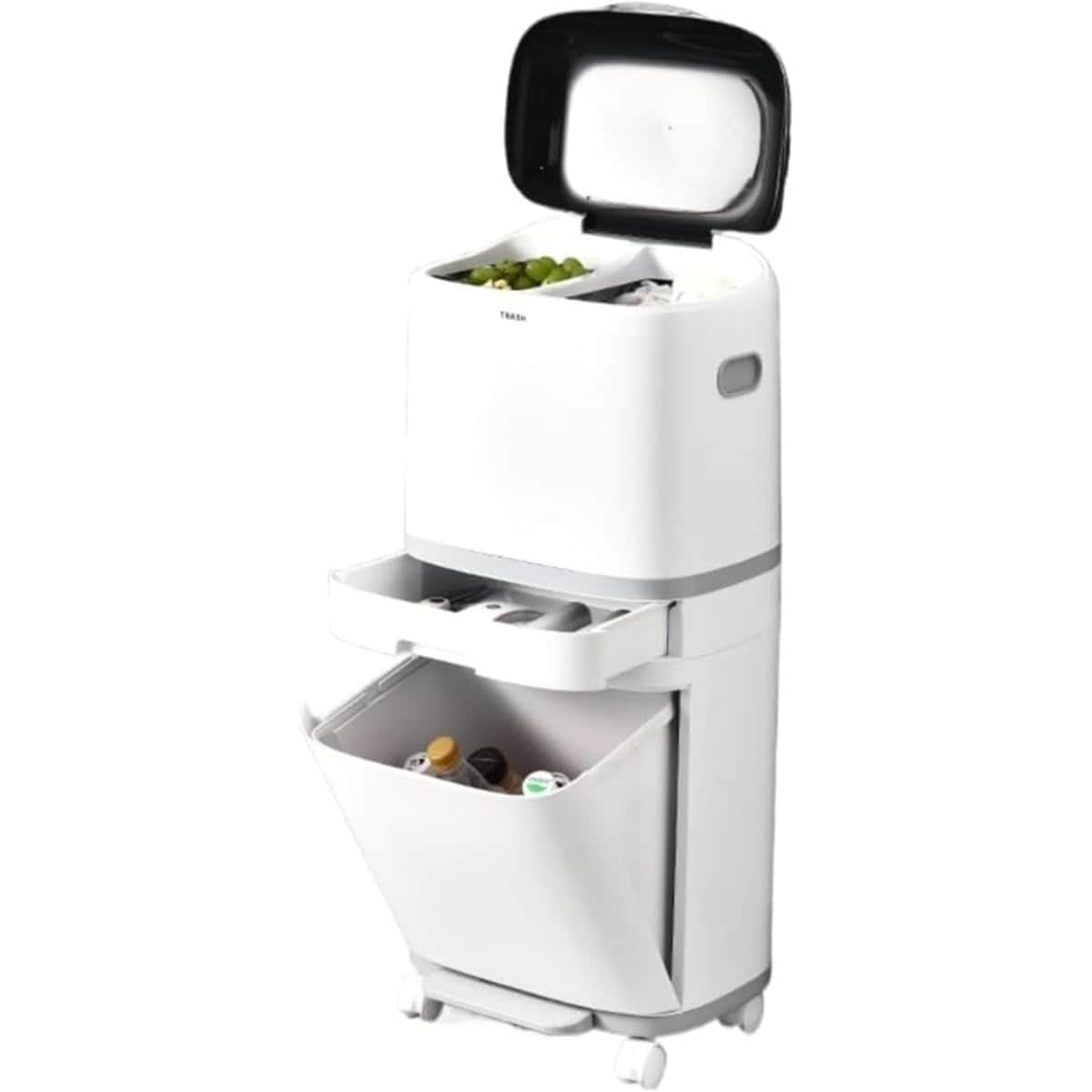 分別 おしゃれ ふた付き 2段 蓋付きスリム ごみ箱 分別ゴミ箱 キャスター付き ダストボックス キッチン 生ゴミ 縦型 塵箱 ペダル式 45Ｌ大容量 両開き 密閉 袋が見えない 分別ワゴン 垃圾桶