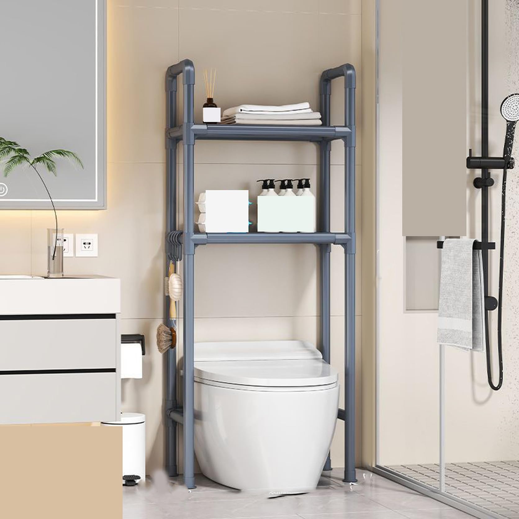 [SDS] トイレ収納ラック トイレ 棚 53*26*155 トイレ上の収納ラック ランドリースリム 2段 組立式 組み立てが簡単 穴あけなし 省スペース収納 収納棚 簡単設置 タイプ2 おしゃれ 省