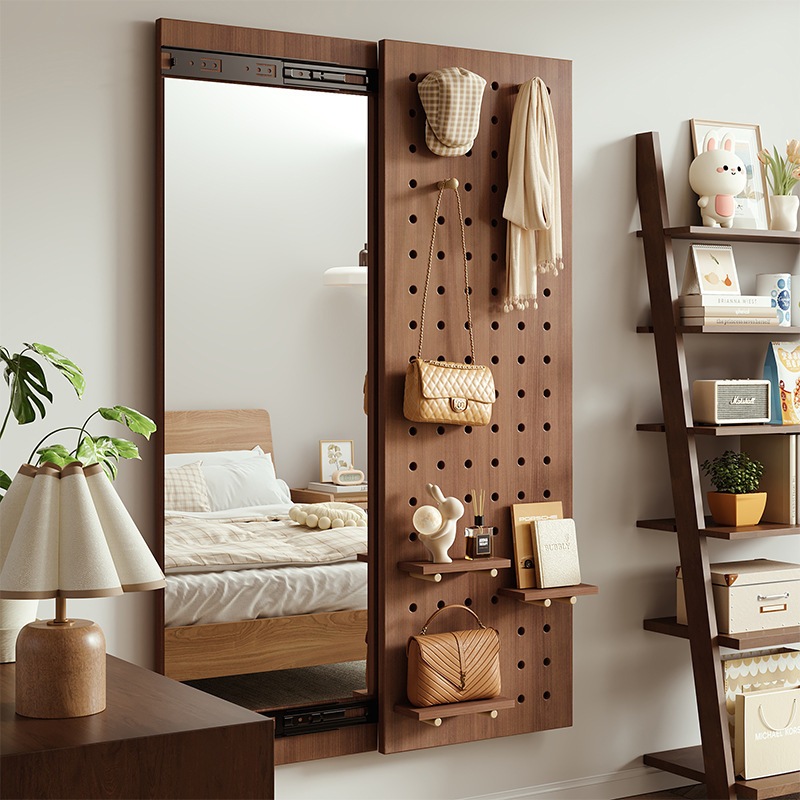 11 ソリッドウッドホールプレートドレッシングミラー隠されたフルボディミラープッシュアンドプル世帯は壁に取り付けられたベッドルームフィッティングミラーを閉じることができます r n2