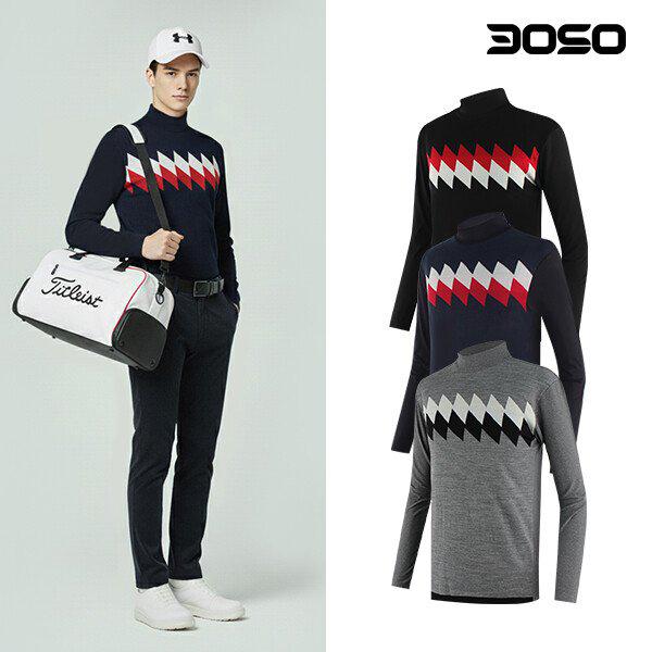 ゴルフウェア 男性 冬 裏起毛 ニットウェア 男性 モックネック ゴルフTシャツ/KWDI