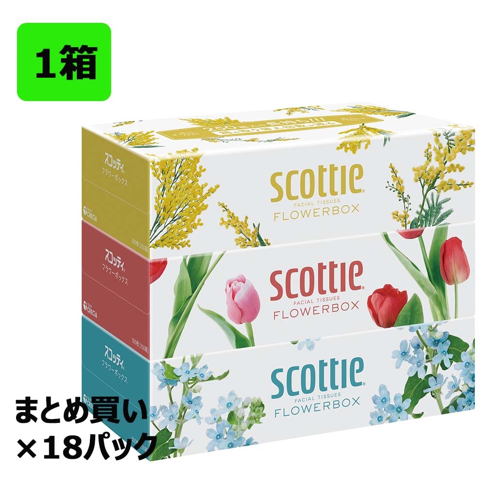 日本製紙クレシア スコッティ ティシュー フラワーボックス 250組 3箱パック ×18パック 1ケース 合計54個 41330 まとめ買い 1箱