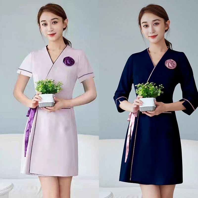 【上品 】サロンウェア ワンピース ユニフォーム エステ サロン通勤 レディース 女性 制服 半袖 気質 美容 介護 美容院通勤 スキンケア ワンピース セットアップ30%までに制限