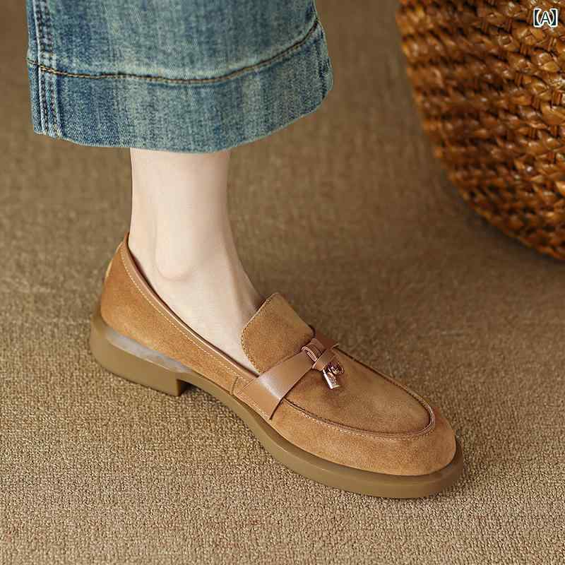 ローファー レディース 通学 通勤 学生 カレッジ 仕事 オフィス 春秋 革 ラウンドトゥ 女性用 ミディアム ヒール 太い ヒール 牛革 つや消し 深口 シングル シューズ 女性用