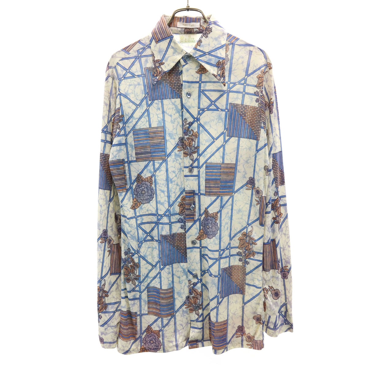 70s ヴィンテージ 花柄 長袖 シャツ M アイボリー メンズ 古着
