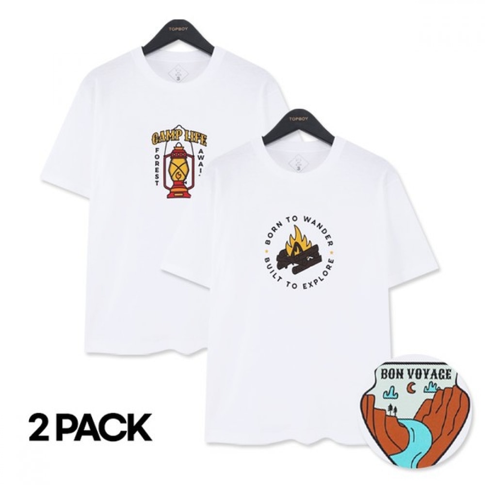 (トップボーイ) 1+1 ユニセックスキャンピングシリーズビッグサイズショートスリーブTシャツ (BTBS_1007)