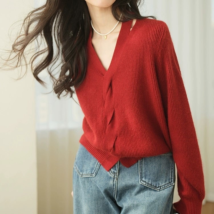 トップス セーター 長袖 Vネック ストレート Iライン もこもこ リブ リブニット 編み込み ニット かわいい 大人可愛い きれいめ 大人 上品 おしゃれ 大人可愛い 大人女子 こなれ感 ラブリー
