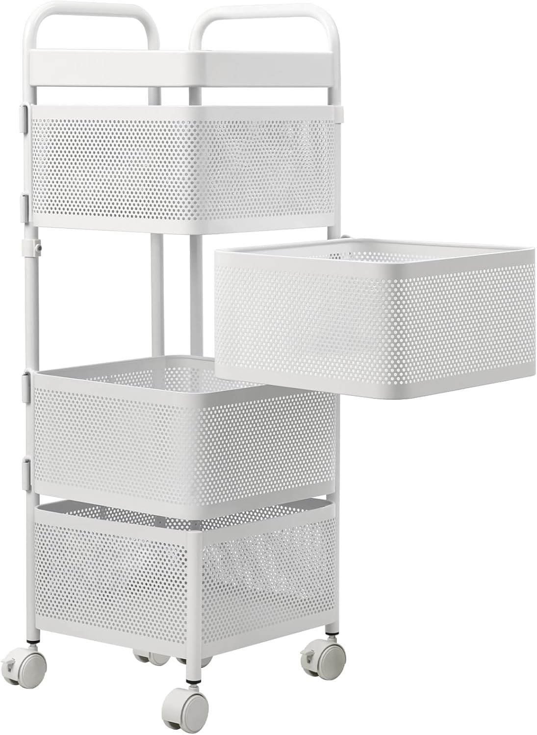 キッチンワゴン 収納カート 4段 天板付き 取っ手付き キャスター付き 360度可動 回転式 オール合金構造 組立不要 大容量 通気性 隙間収納 調味料 洗面所 リビング向け ホワイト