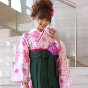 レンタル卒業式 袴 レンタル 女 袴セット 女 卒業式袴セット2尺袖着物＆袴 フルセットレンタル 安い 薄ピンク地にピンク乱菊と芍薬 八重桜ハカマ はかま rental