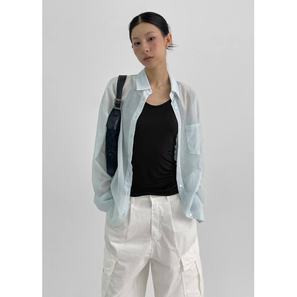 ブラックアップラカントシースルーサマーオーバーフィットシャツ