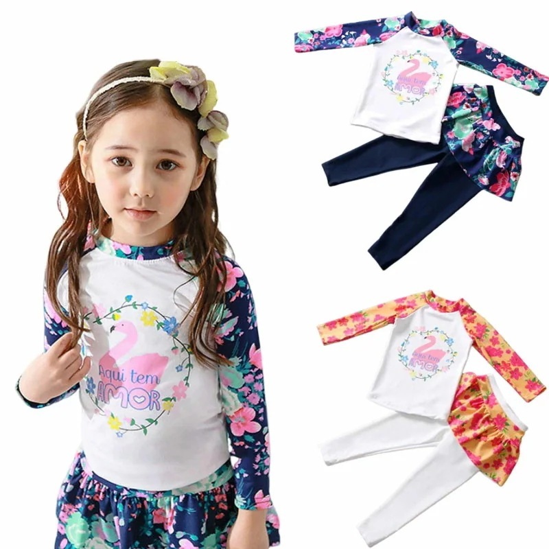 女の子 水着 セパレート 2点セット ラッシュガード 水着 水遊び 花柄 水着 長袖 セパレート キッズ 子供 水着 ジュニア スイムウェア ガールズ 紫外線対策 旅行 速乾 水着 80cm 90