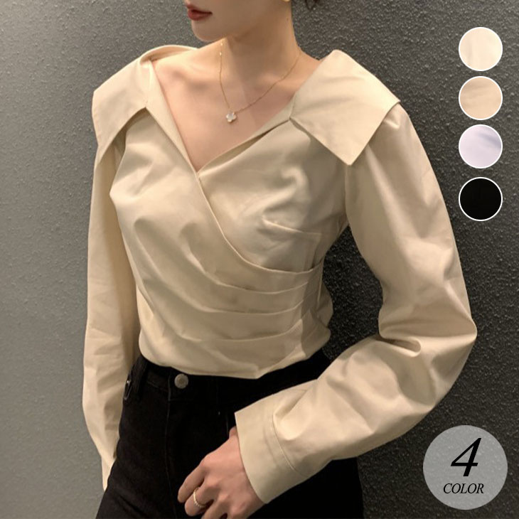 Vネック 長袖 ブラウス シャツブラウス レディース シャツ ブラウス レディース 春 秋 プリーツ プリーツシャツ シャツブラウス きれいめ お洒落 長袖シャツ 長袖ブラウ