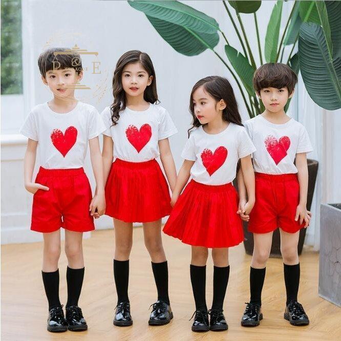 韓国子供服女の子 男の子 セットアップ 半袖 2点セット 夏 ダンス衣装 キッズ 上下セット T-シャツ+ショートパンツ T-シャツ+スカート