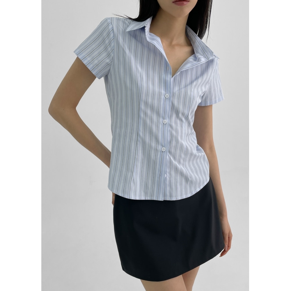 BLACK UP [MADE] バーデストライプショートスリーブシャツ