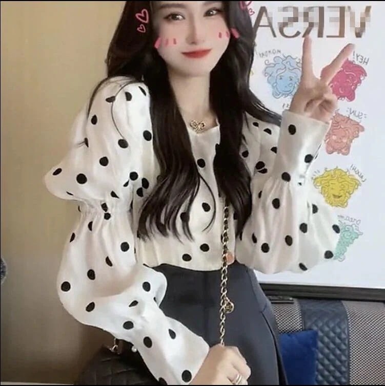 フレンチドットシャツレディース服新デザインセンス気品シャツ長袖トップス
